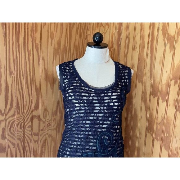 Meadow Rue Anthropologie Women’s Striped Appliqué Lace Tank Top Overlay Blue XS - Picture 5 of 10